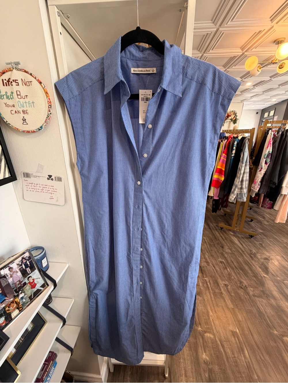 Abercrombie & Fitch Blue striped Sleeveless Button-Down Shirt Dress NWT